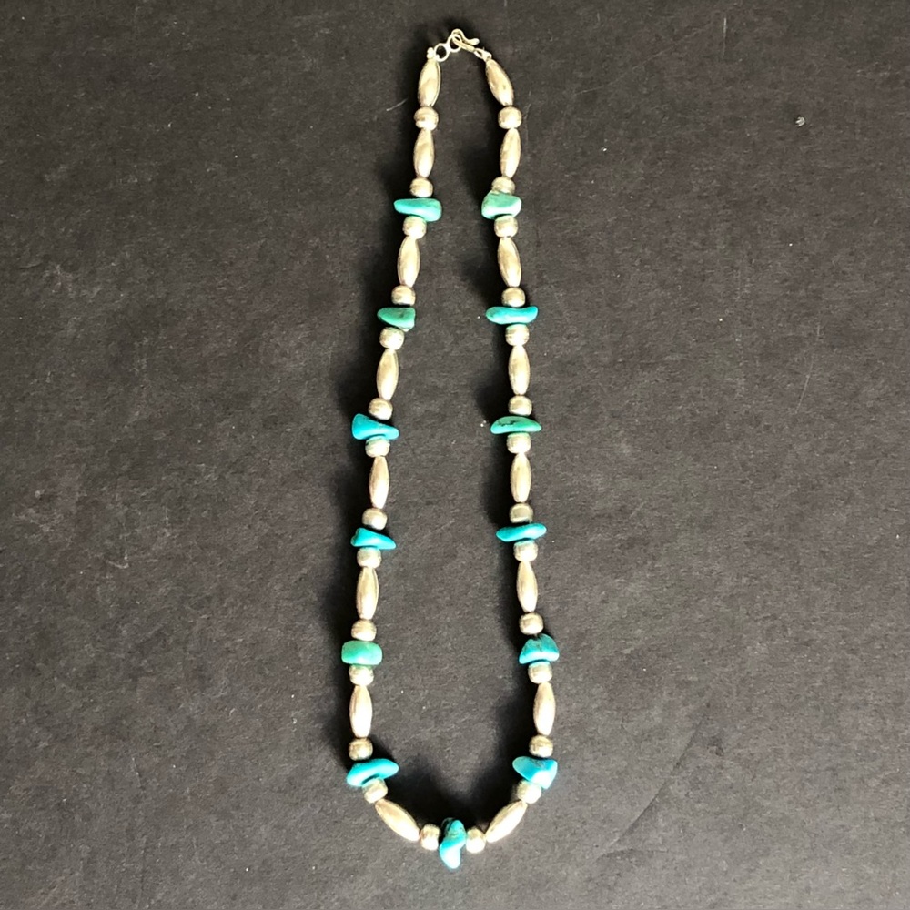Turquoise Bead and Silver-Tone Ladies Necklace - Turquoise
